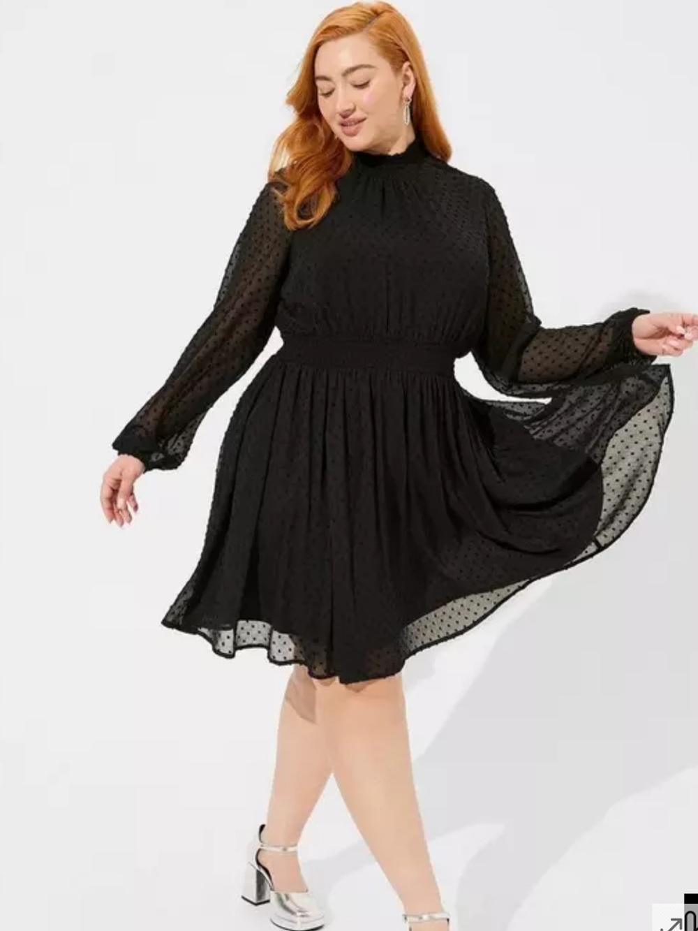 Torrid Mini Clipdot‎ Blousen Sleeve Mock Neck Skater Dress